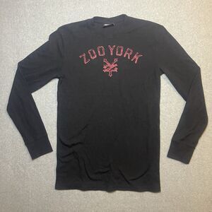 Y2K Zoo York Men's L Long Sleeve Knit Cotton Crew Neck Logo Solid T-Shirt Grunge